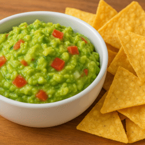 Image of guacamole and chips.