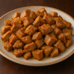 Plate of cooked pork.