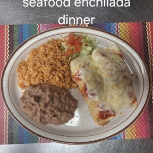 Image of seafood enchilada dinner.