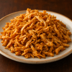 Plate of shredded chicken.